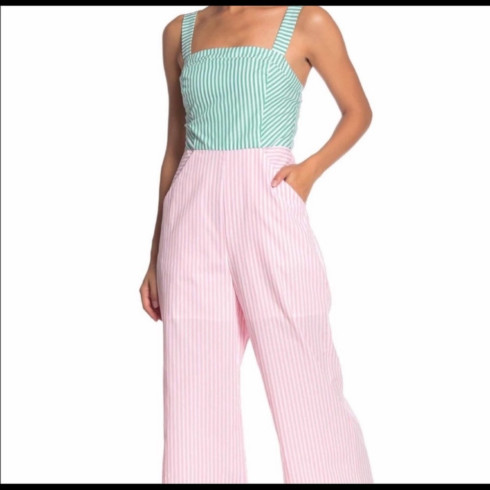 BCBGeneration striped pink and green jumpsuit